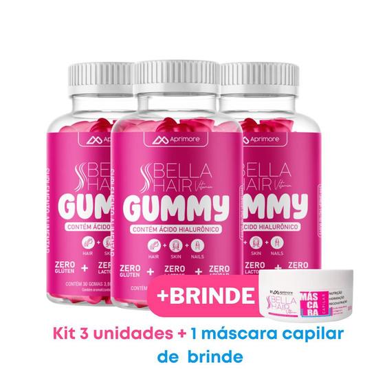 Bella Hair Vitamin Gummy p cabelo, pele e unhas Ácido hialurônico