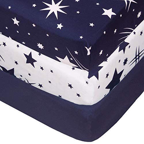 Imagem de Belsden 3 Pack Microfibra Durável Folhas de berço Fitado, Sedoso Suave Liso Respirável Baby Sheets Set, 28''x52 Fits Berço Padrão e Colchões de Criança, White Star & Navy & Navy Star