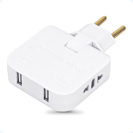 Imagem de Benjamim Adaptador T Articulado 16A Com 2 Plug USB Bivolt