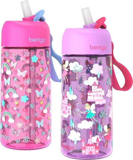 Imagem de Bentgo Pacote com 2 garrafas de água infantis rosa/roxa