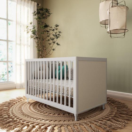 Imagem de Berço 2 em 1 com Rattan Coleção Fofura Branco Acetinado com Rattan