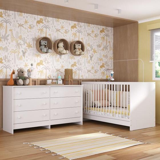 Imagem de Berço 3 em 1 para Colchão 130 x 60cm com Cômoda Framboesa Multimóveis MP4295