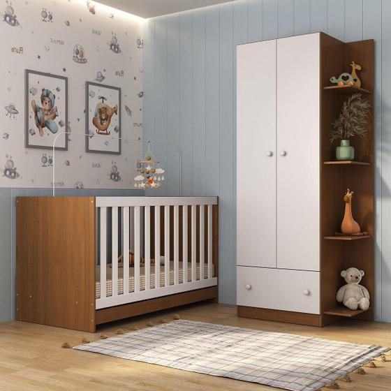 Imagem de Berço 3 em 1 para Colchão 130 x 60cm com Guarda-Roupas 2 Portas Doce de Leite Multimóveis MP4241