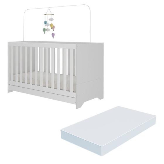 Berço 3 em 1 vira cama com Colchão Incluso Elza Multimóveis Branco Imagem de Berço 3 em 1 vira cama com Colchão Incluso Elza Multimóveis Branco