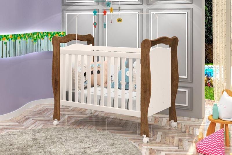 Imagem de Berço ALV Tipo Americano em MDF com Estrado em madeira com Certificado Cor Demolição / Off White 100% MDF com certificado!