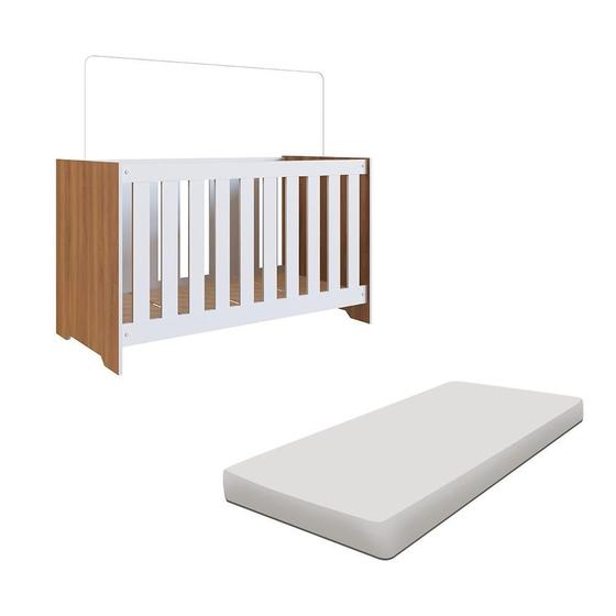 Imagem de Berço Americano 3 Em 1 Aconchego Com Colchão 60cm x 130cm Nogal Manchester Com Branco Dean Completa Móveis