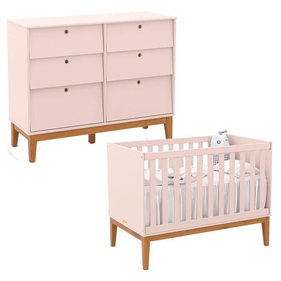 Imagem de Berço Americano e Cômoda 6 Gavetas Unique Rose Eco Wood - Matic