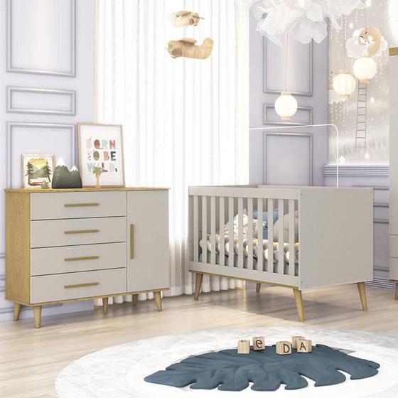 Imagem de Berço Americano e Cômoda Infantil Ambiente Ludmila Off White Bétula - Carolina Baby