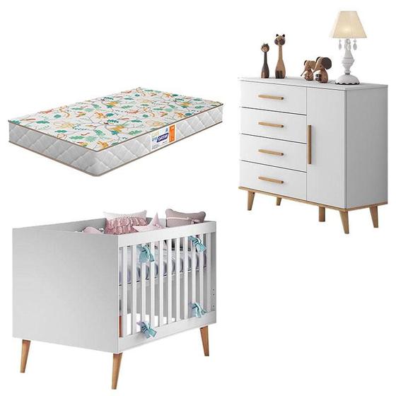 Berço Americano e Cômoda Infantil Ludmila Branco Bétula com Colchão Gazin Carolina Menor preço em Berço Americano e Cômoda Infantil Ludmila Branco Bétula com Colchão Gazin Carolina