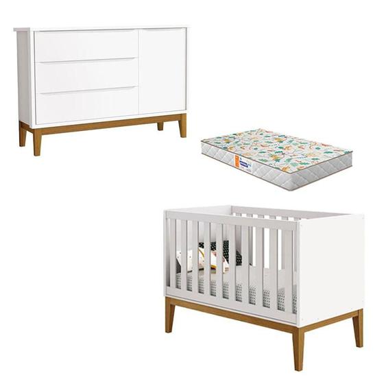 Berço Americano e Cômoda New Classic Branco com Pés Madeira e Colchão Gazin Reller Menor preço em Berço Americano e Cômoda New Classic Branco com Pés Madeira e Colchão Gazin Reller