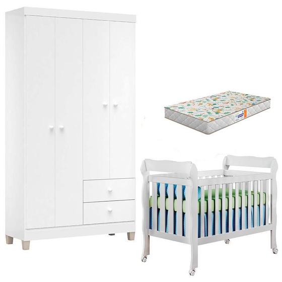 Imagem de Berço Americano Lila com Colchão Gazin e Guarda Roupa Ternura Baby 4 Portas Branco Flex - Incorplac