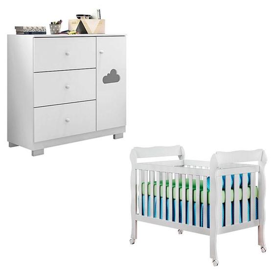 Imagem de Berço Americano Lila e Cômoda Infantil Ane Branco Brilho  Phoenix Baby