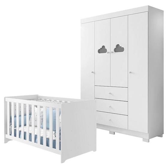 Imagem de Berço Americano Mali e Guarda Roupa Infantil Ane Branco Brilho  Phoenix Baby