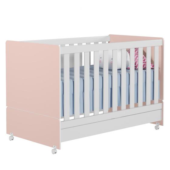 Imagem de Berço Americano Mini Cama Com Rodízios Charme P14 Branco/Rosa - Mpozenato