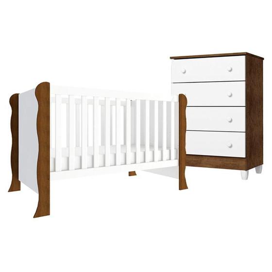 Imagem de Berço Americano Mini Cama e Cômoda Gaveteiro Ariel Branco Acetinado Amadeirado  Carolina