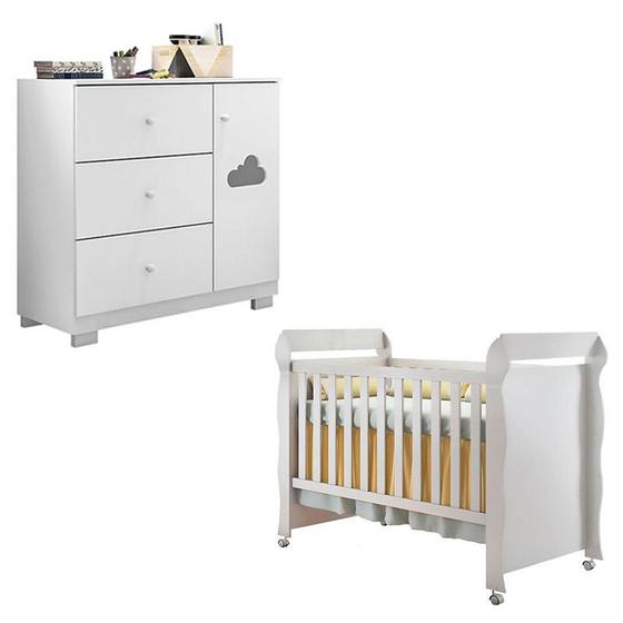 Imagem de Berço Americano Mirelle e Cômoda Infantil Ane Branco Brilho  Phoenix Baby