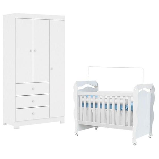 Imagem de Berço Americano New Nanda com Guarda Roupa Duda 4 Portas Branco Brilho  Phoenix Baby