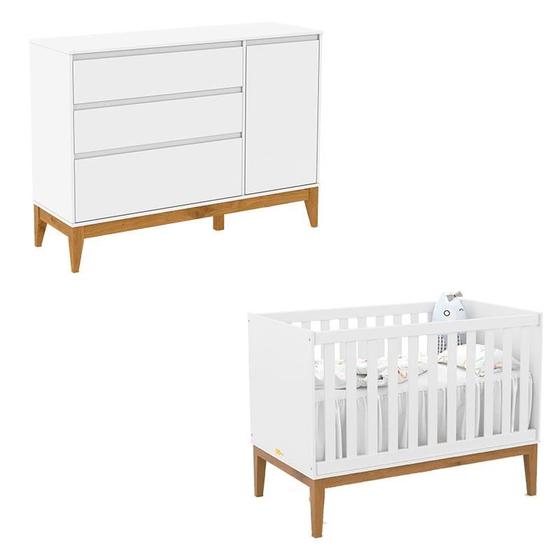 Imagem de Berço Americano Unique e Cômoda com Porta Nature Clean Branco Soft Eco Wood  Matic