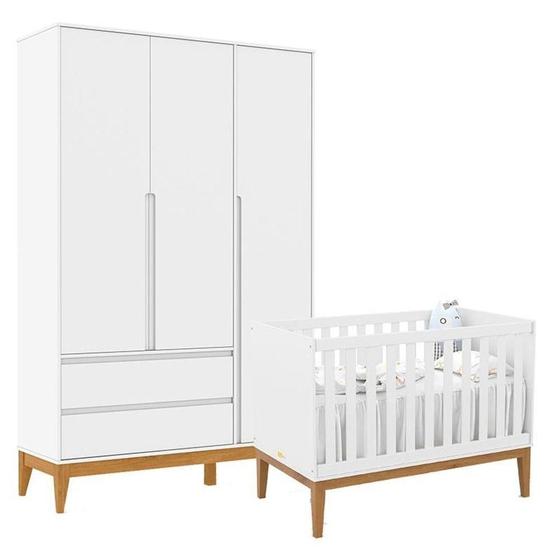 Imagem de Berço Americano Unique E Guarda Roupa 3 Portas Nature Clean Branco Soft Eco Wood - Matic