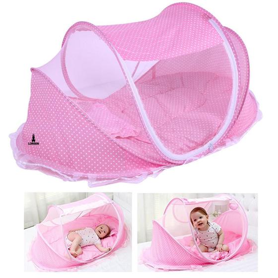 Imagem de Berço Bebê Portátil Tenda Mosquiteiro Cama 3 Peças Menina