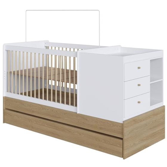 Imagem de Berço Cama Multifuncional Com Auxiliar BB023 Aveiro OAK Branco Comm
