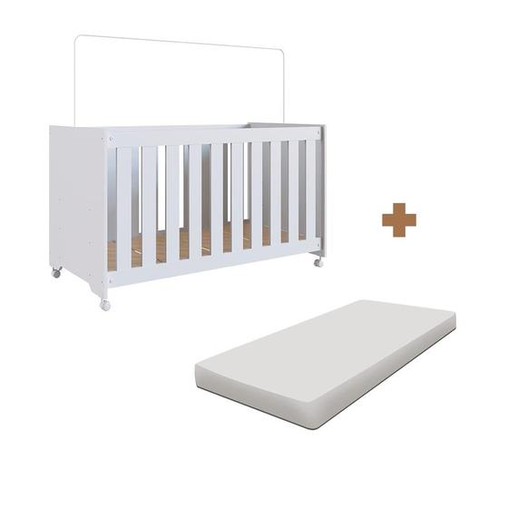 Imagem de Berço Com Rodízios Aconchego Com Colchão 60cm x 130cm Branco Kindred Completa Móveis