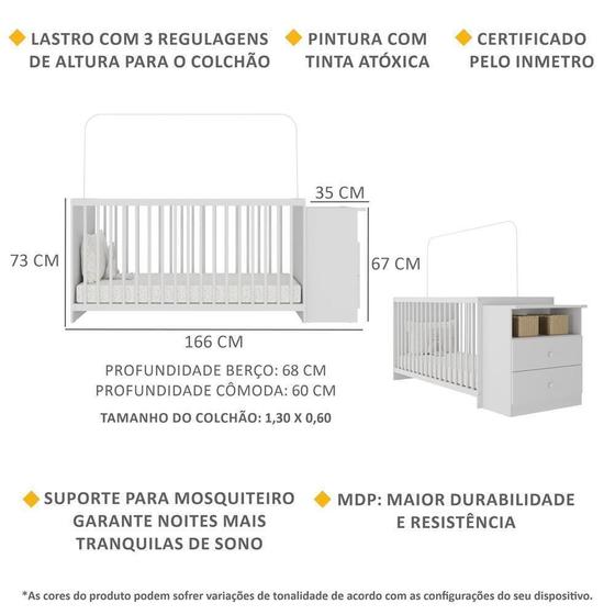 Berço Cômoda com Colchão Incluso com 3 ANOS de Garantia Meu Bebê Multimóveis Branco