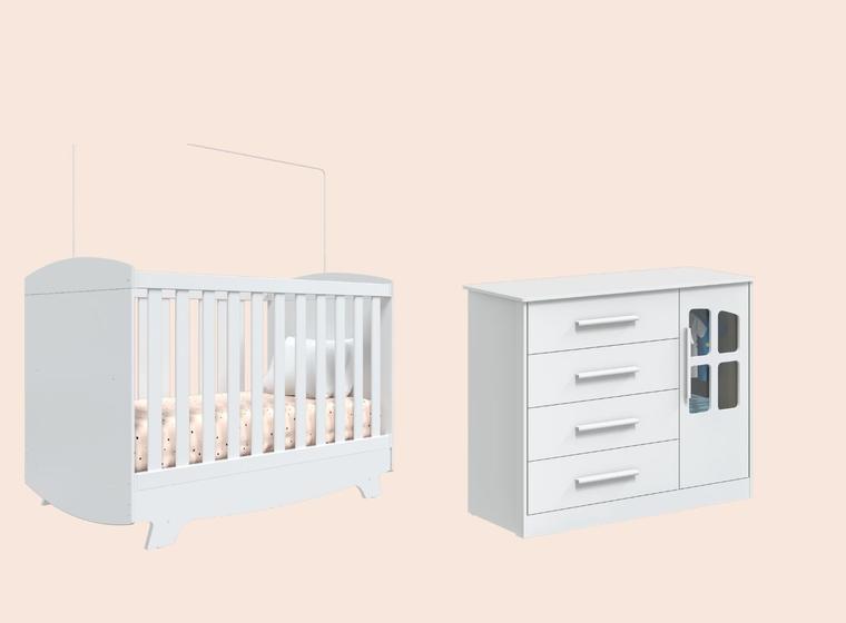 Imagem de Berço Cris e Cômoda Charlo Elo Moveis Peroba MDF 04 gavetas
