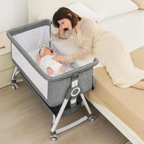 Imagem de Berço de bebê OHFLY 4 em 1 com cama de cabeceira com altura ajustável