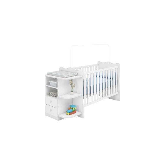 Imagem de Berço Doce Sonho Cômoda c/ Cantoneira e Nicho Branco para Quarto Infantil - Q Movi