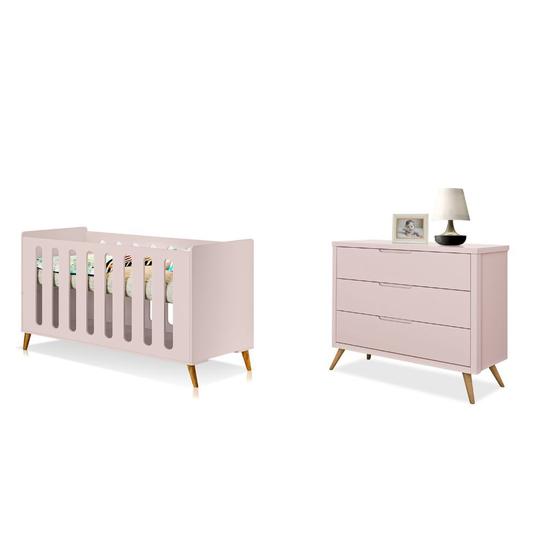 Berço e Cômoda Planet Baby Retrô Old Clean 03 gavetas 100% MDF Rosê Menor preço em Berço e Cômoda Planet Baby Retrô Old Clean 03 gavetas 100% MDF Rosê