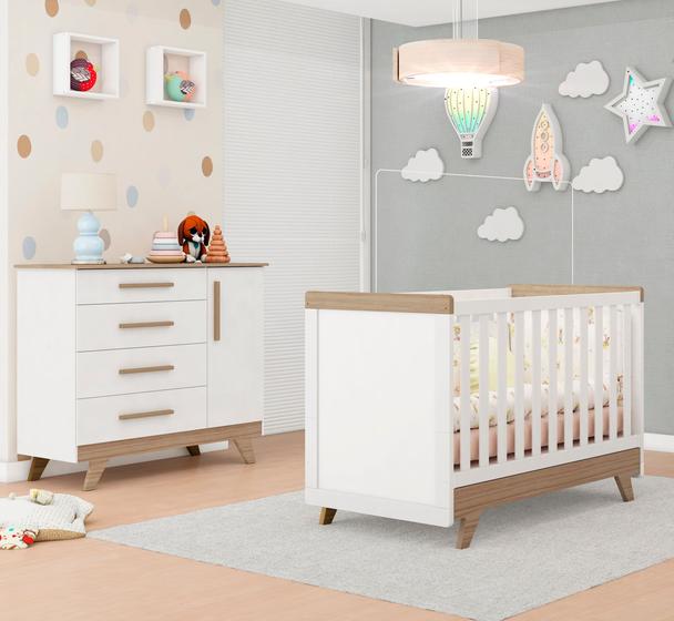 Berço e Cômoda Retro Moveis Peroba 100% MDF Branco Carvalho Menor preço em Berço e Cômoda Retro Moveis Peroba 100% MDF Branco Carvalho
