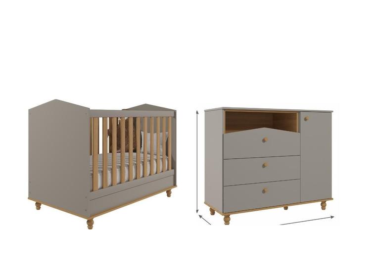 Imagem de Berço e Cômoda Retro Permobili Mimo casinha com porta MDF