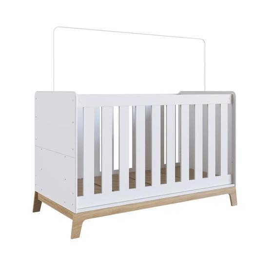 Imagem de Berço Infantil Cama 3 em 1 Multifuncional 136,6cm com Regulagem de Altura e Grade em MDF Quarto de Bebê Branco com Itapuã