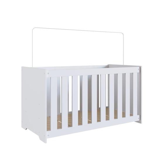 Imagem de Berço Infantil Simples 133cm com Colchão, Regulagem de Altura e Grade MDF Branco