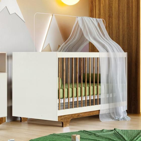 Imagem de Berço Mini Cama 100% MDF com Colchão Flocos Off/Madeirado Ypê