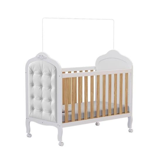 Imagem de Berço Mini Cama 3 Em 1 Com Capitonê 100%Mdf Elô Móveis Peroba Branco Brilho/Amêndoa