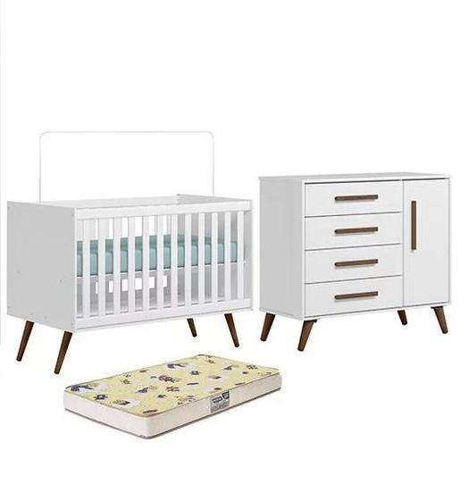 Imagem de Berço Mini Cama 3820 com Colchão e Cômoda 3825 Retrô Branco Qmovi