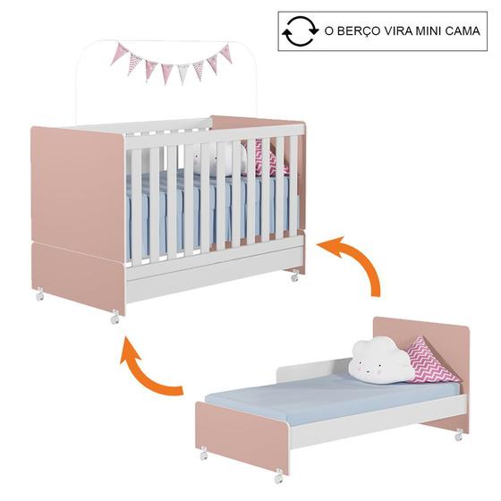 Imagem de Berço Mini Cama Americano Encanto com Rodízios Branco Rose