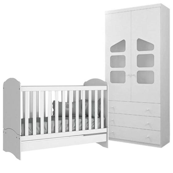 Imagem de Berço Mini Cama Chuva de Amor 2x1 + Guarda Roupa Roupeiro Ludi Infantil MDF Branco