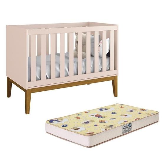 Imagem de Berço Mini Cama Classic Rosa Fosco com Pés Amadeirado e Colchão Supreme - Reller Móveis