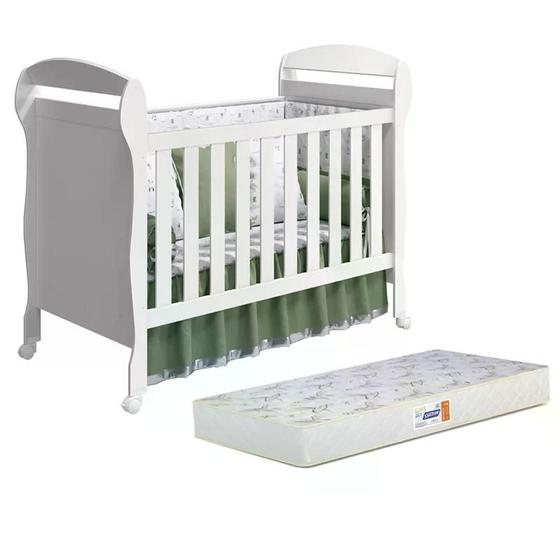 Berço Mini Cama Danny Branco Fosco com Colchão D18 de 10cm Bege - Reller Móveis Imagem de Berço Mini Cama Danny Branco Fosco com Colchão D18 de 10cm Bege - Reller Móveis