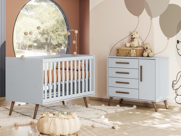 Imagem de Berço Mini Cama e Cômoda Bebe Q Encanto Retrô Cinza Qmovi