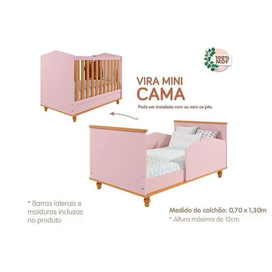 Imagem de Berço / Mini Cama Infantil Mimo Rose/Nature - Permóbili Baby