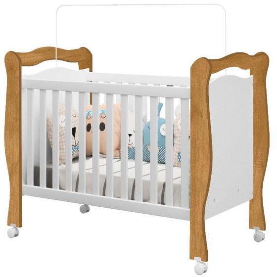 Imagem de Berço Mini Cama J&A Móveis Alvin padrão Americano com rodízios Nature Branco