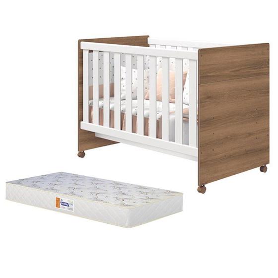 Imagem de Berço Mini Cama Katatau Branco Brilho/Mezzo com Colchão D18 de 10cm - Reller Móveis