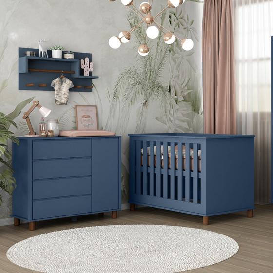 Imagem de Berço Mini Cama Padrão Americano 2 X 1 Atenna Azul Petróleo