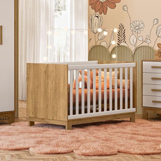 Imagem de Berço mini cama para quarto infantil q encanto slim - freijo toq/branco acetinado