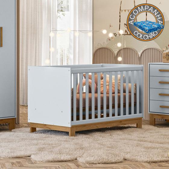 Imagem de Berço Mini Cama Qencanto Slim 4315 Qmovi Cinza Acetinado + Colchão Ortobom