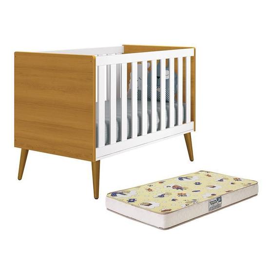 Imagem de Berço Mini Cama Theo Retrô com Pés Amadeirado e Colchão D18 - Reller Móveis